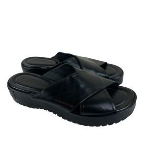 Cole Haan Black Leather Wedge Platform Crisscross Slide On Sandals 7.5B
